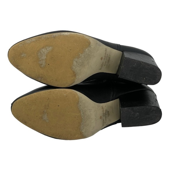 Kate Spade | Black Leather Pull On Heeled Bow Ankle Boots - Picture 7 of 9